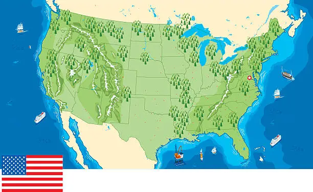 Vector illustration of Digital image of land and sea area of USA map