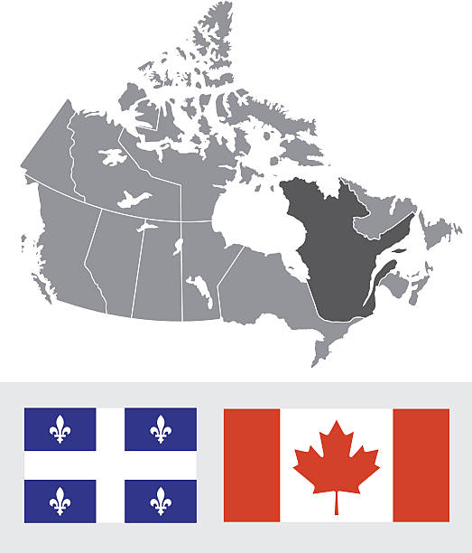 ケベック州、カナダ）のマップとフラグ - canadian province点のイラスト素材／クリップアート素材／マンガ素材／アイコン素材