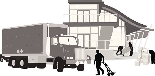 movingtruck - moving office relocation box hand truck stock illustrations