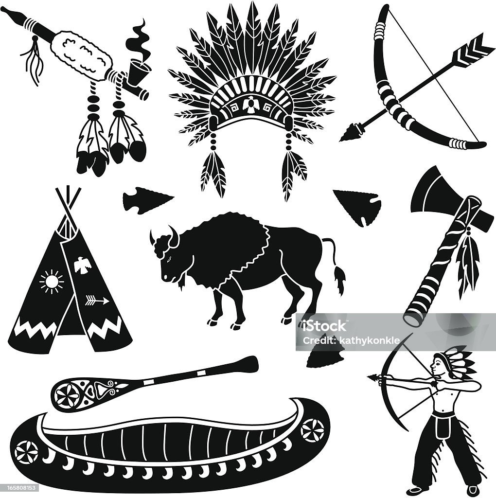 Native American icons Vector icons with a Native American theme. Indigenous North American Culture stock vector