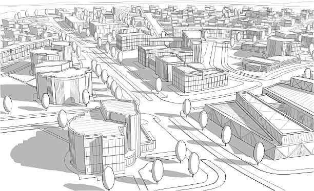 ilustraciones, imágenes clip art, dibujos animados e iconos de stock de arquitectura - street technology blueprint city