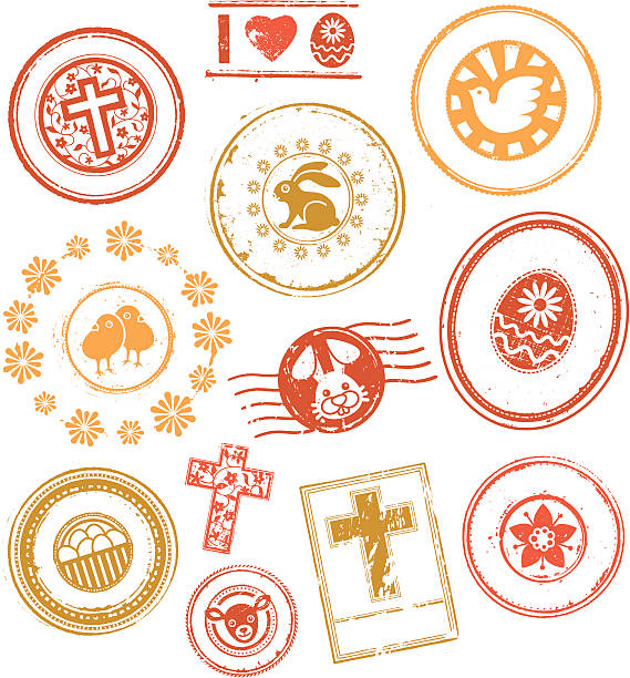 Easter Rubber Stamps Collection of grunge rubber stamps and seals on Easter theme. pics of a cross easter lilies stock illustrations