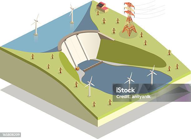 Clean Energy Stock Illustration - Download Image Now - Dam, Isometric Projection, Wind Turbine