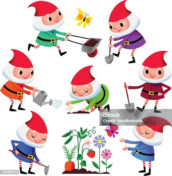 Garden Dwarfs Stock Illustration - Download Image Now - Gnome, Happiness, Icon Symbol