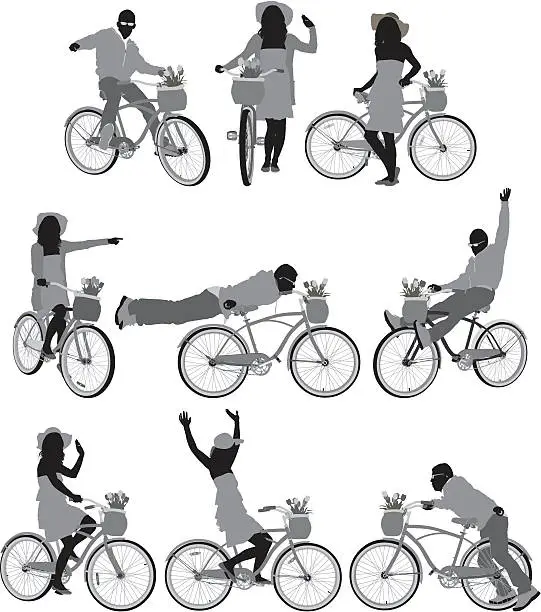 Vector illustration of Silhouette of people with bicycles