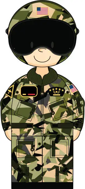 Vector illustration of Cute Pilot in Camouflage Flight Suit