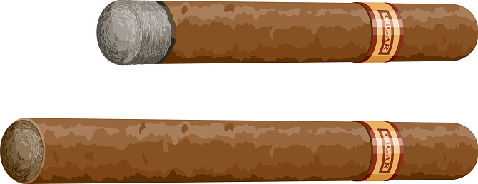 Two cigars, one lit and one unlit. No gradients were used in this illustration. All shapes are grouped and layered.
