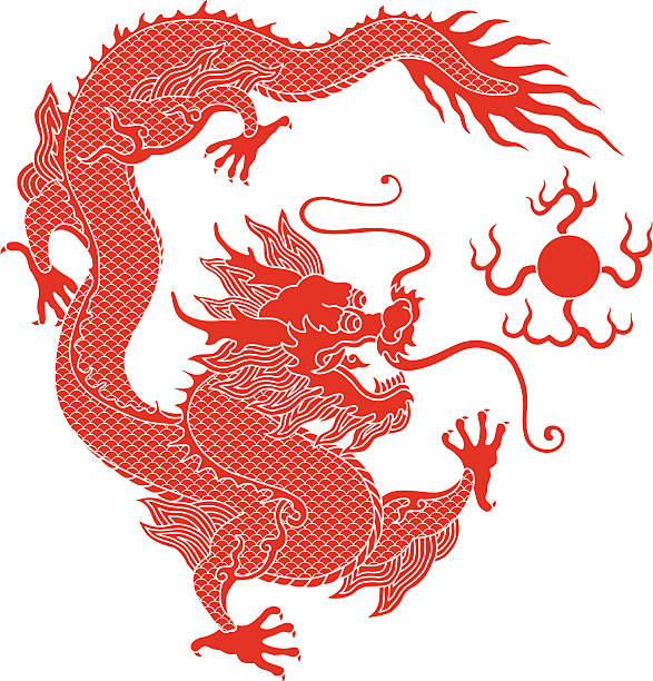 illustrations, cliparts, dessins animés et icônes de dragon chinois art - fire illustration and painting dragon art