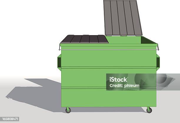 Зеленый Dumpster — стоковая векторная графика и другие изображения на тему Промышленный чан для мусора - Промышленный чан для мусора, Иллюстрация, Архитектурный элемент