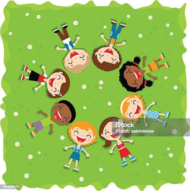 Happy Kids Lying On The Grass Stock Illustration - Download Image Now - Child, Community, Happiness