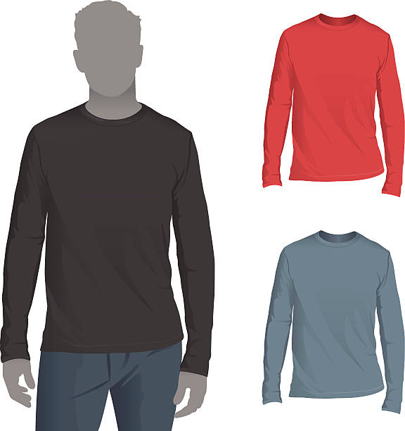 Men's Longsleeve T-Shirt Mockup Template T-shirts that are perfect for a mockup of your artwork. Change the t-shirt to any color you want without needing to make changes to the shadows. long sleeved stock illustrations