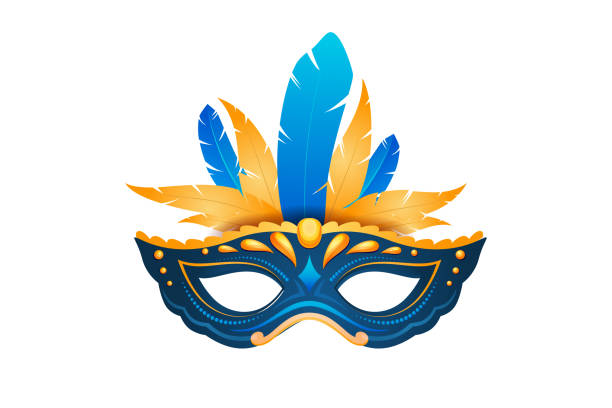 Blue carnival mask isolated on white background Blue carnival mask isolated on white background ostrich feather stock illustrations