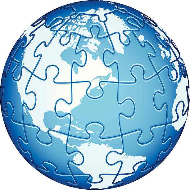 puzzle globus mit amerikanischen kontinenten - jigsaw piece three dimensional three dimensional shape jigsaw puzzle stock-grafiken, -clipart, -cartoons und -symbole