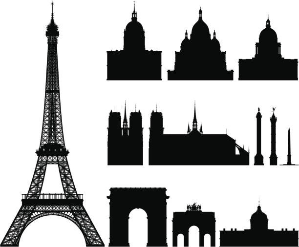 ilustraciones, imágenes clip art, dibujos animados e iconos de stock de muy detallada de los edificios de la ciudad de parís - arc de triomphe du carrousel