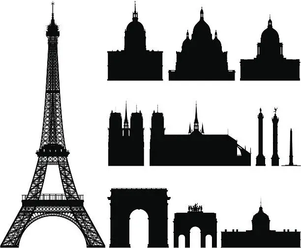 Vector illustration of Incredibly Detailed Buildings of Paris