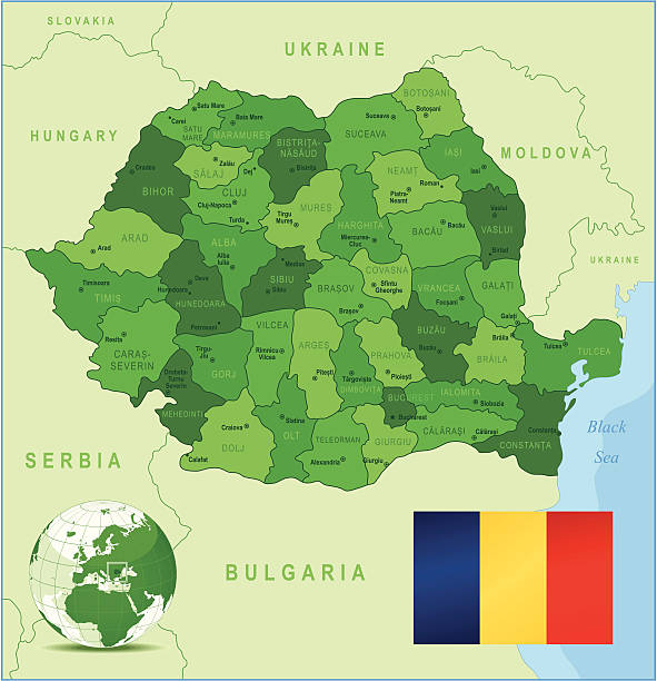 ilustrações de stock, clip art, desenhos animados e ícones de roménia-verde altamente detalhado de mapas - constanta