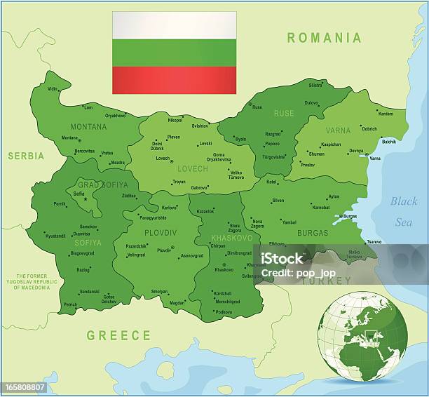 Bulgariaverde Altamente Dettagliata Mappa - Immagini vettoriali stock e altre immagini di Bandiera - Bandiera, Bandiera della Bulgaria, Bandiera nazionale