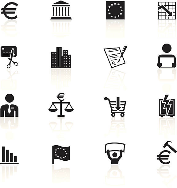 ilustrações, clipart, desenhos animados e ícones de black símbolos-união europeia recessão - european union coin illustrations