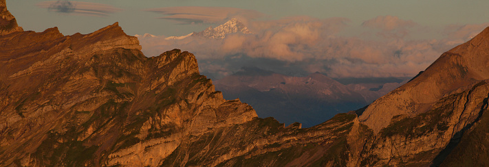 panoramic mountain view in evening light