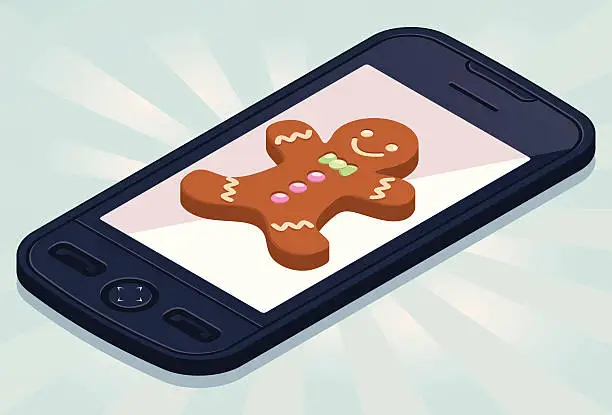 Vector illustration of Isometric phone with gingerbread man
