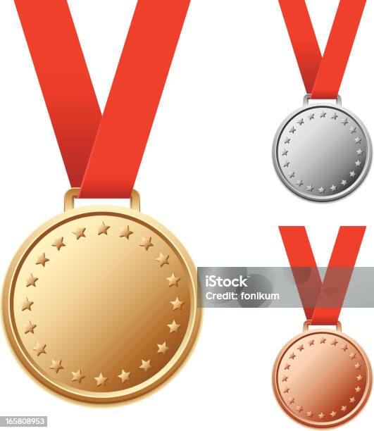 Ilustración de Juego De Blanco Plata Y Bronce Medallas Con Las Estrellas y más Vectores Libres de Derechos de Medalla de oro