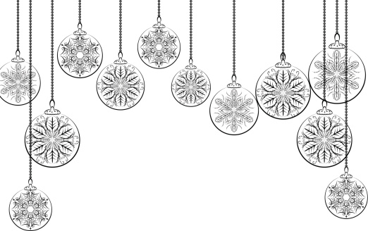 Victorian Calligraphy Style Christmas Ornament On Black. Pattern in Background is seamless.