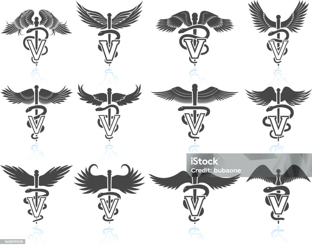Veterinary Caduceus Black White Royalty Free Vector Icon Set Stock  Illustration - Download Image Now - iStock
