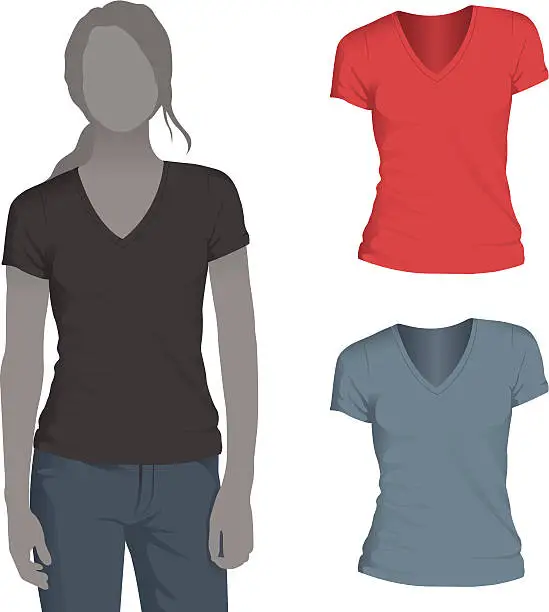 Vector illustration of Women's V-Neck T-Shirt Mockup Template