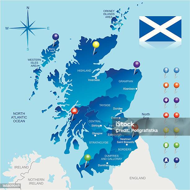 Ilustración de Mapa De Escocia y más Vectores Libres de Derechos de Escocia - Escocia, Mapa, Azul