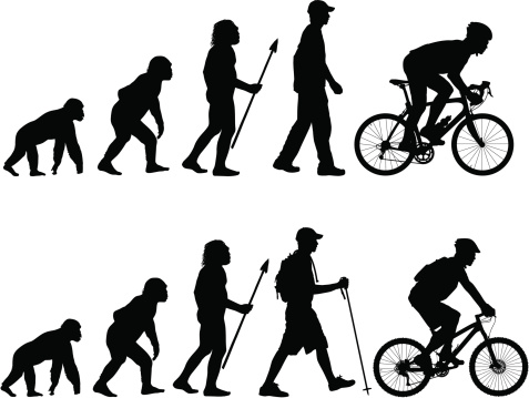 Evolution of the cyclist vector illustrations. One from road biking and one from mountain biking.