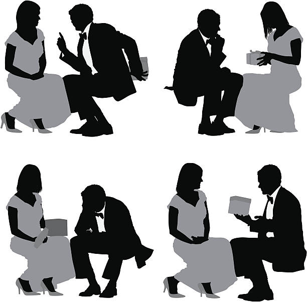 Man giving a present to his wife Man giving a present to his wifehttp://www.twodozendesign.info/i/1.png sequence dress stock illustrations