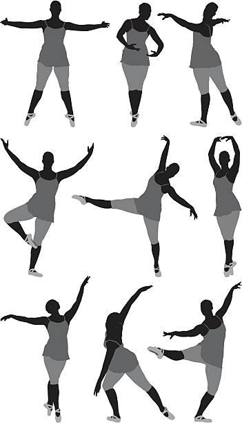 Multiple images of a woman dancing Multiple images of a woman dancinghttp://www.twodozendesign.info/i/1.png standing on one leg not exercising stock illustrations