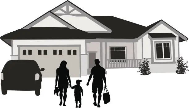 Vector illustration of Family House Vector Silhouette