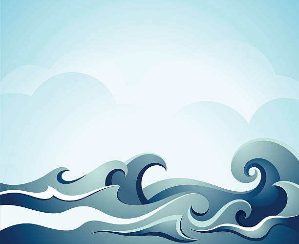 Blue illustration of sea waves sea waves with cloud. See also spume stock illustrations