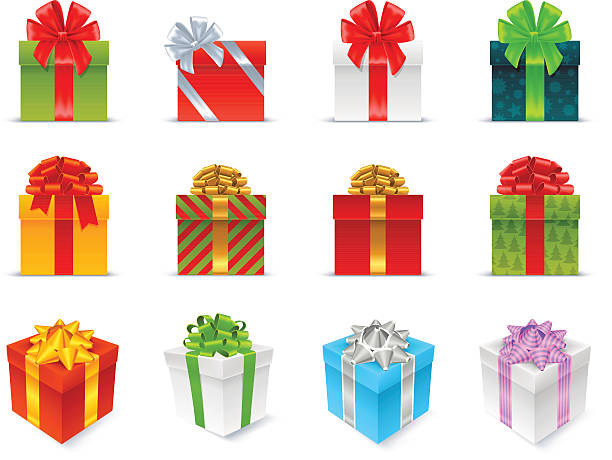 gift boxes - yeni yıl hediyesi stock illustrations