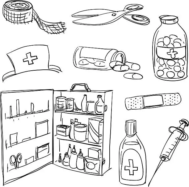 Vector illustration of Medicine and health care in sketch style