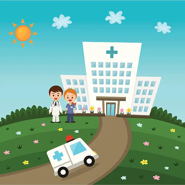 Vector illustration of hospital with doctors