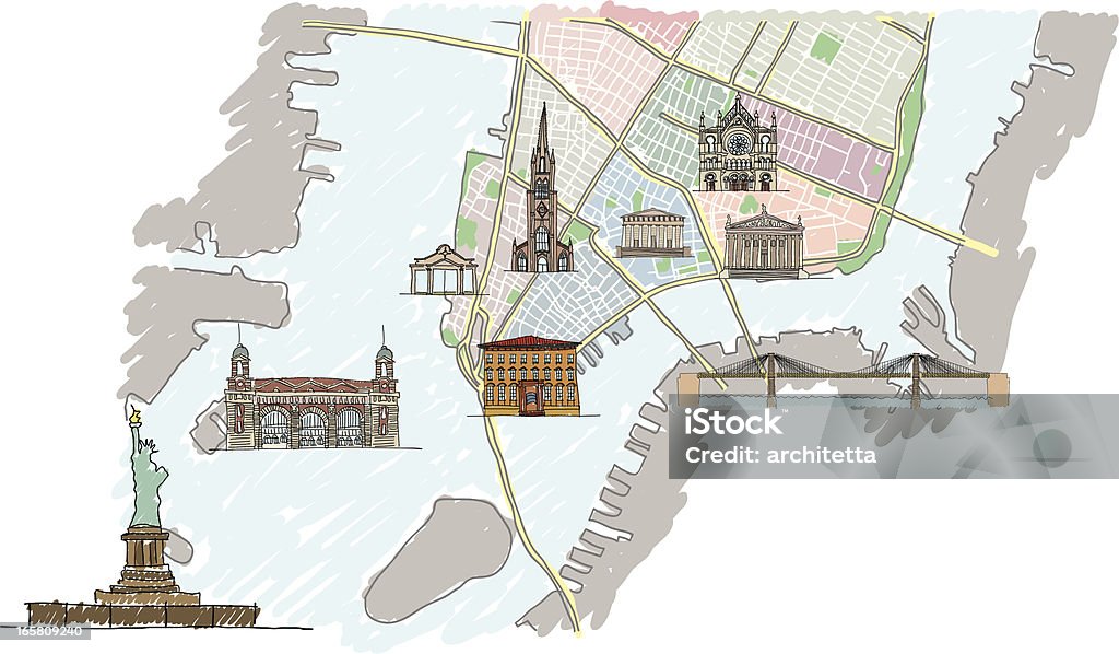 Lower Manhattan Karte mit Gebäude - Lizenzfrei Karte - Navigationsinstrument Vektorgrafik