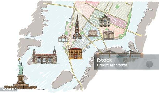 Lower Manhattan Mapa Com Edifícios - Arte vetorial de stock e mais imagens de Mapa - Mapa, Manhattan, Cidade de Nova Iorque