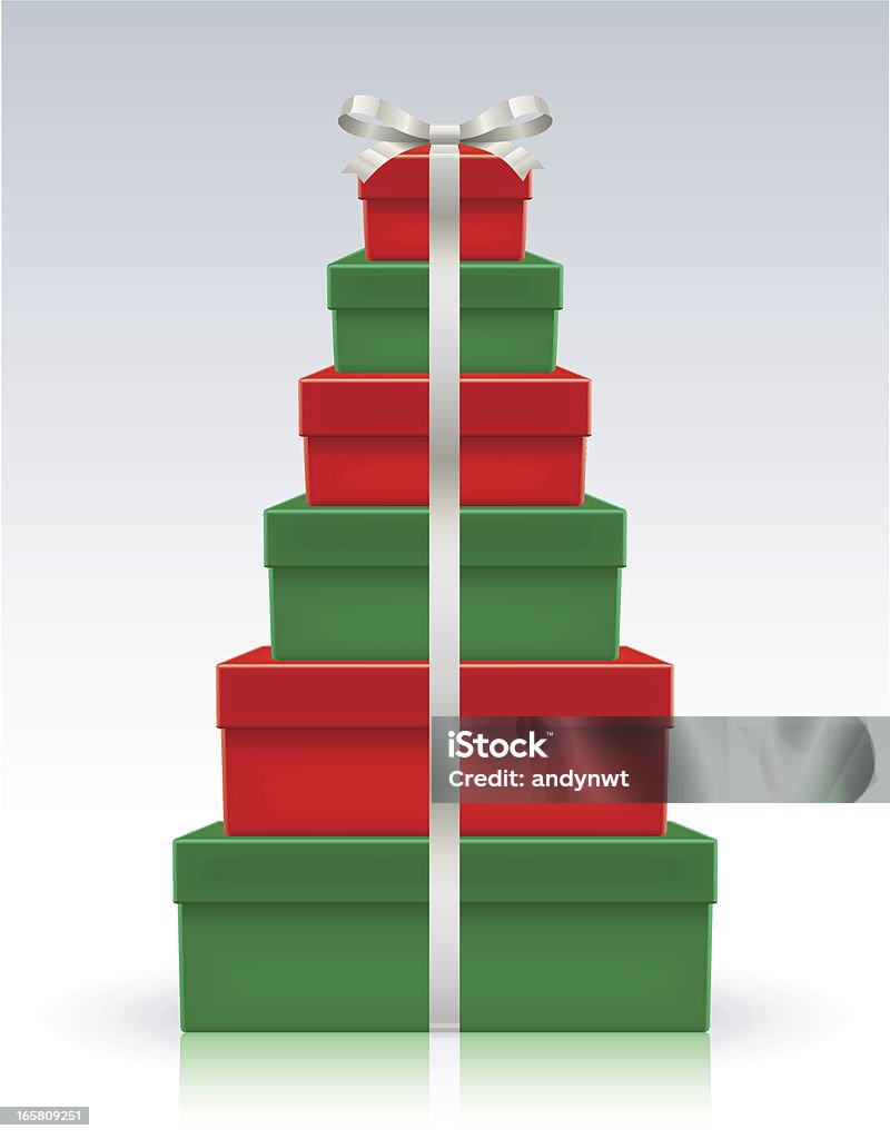 Christmas Present Tree Stack of gift box with green and red color alternation ranging in size. Each box is grouped. Stack stock vector