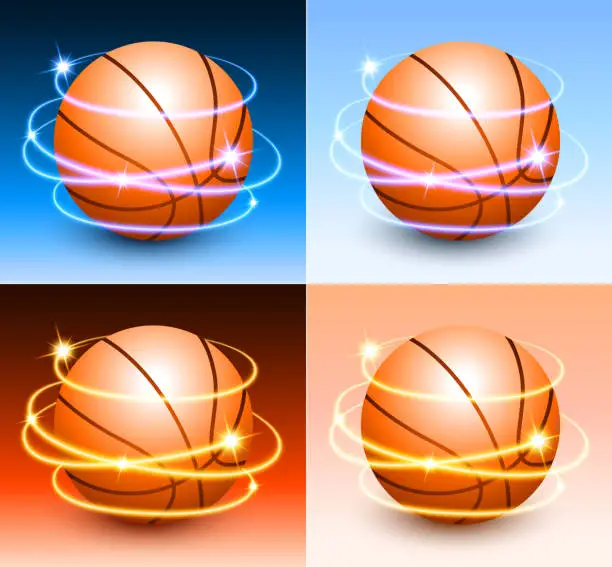 Vector illustration of Basketball with Abstract Lights on Color Background