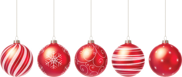 Vector illustration of five Christmas balls.
