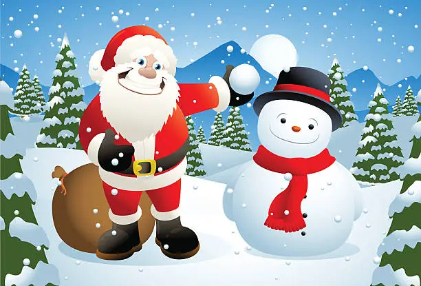 Vector illustration of Santa Claus and Snowman