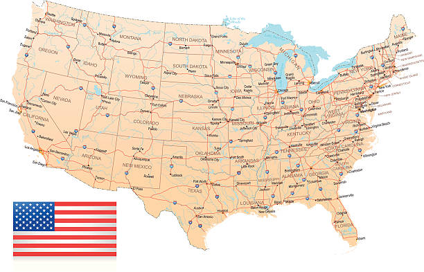 USA - Highway Map Highly detailed map of United States with roads, states, big cities, rivers and some other objects georgia us state stock illustrations