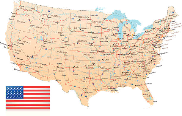 USA - Highway Map Highly detailed map of United States with roads, states, big cities, rivers and some other objects ohio symbols stock illustrations