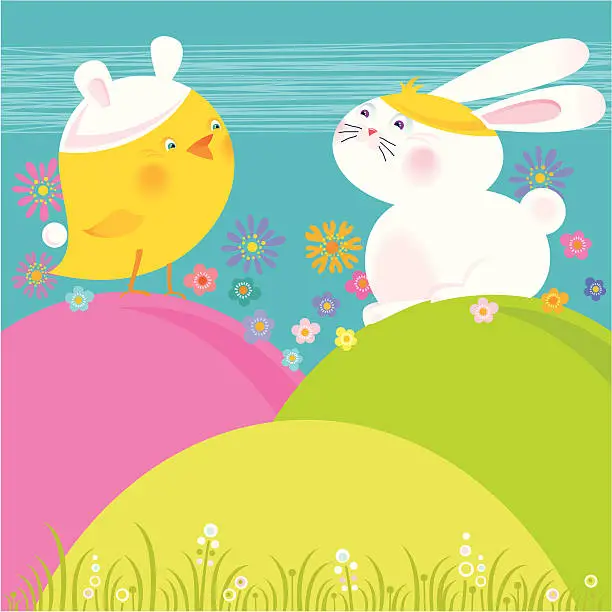 Vector illustration of Easter Chick & Bunny
