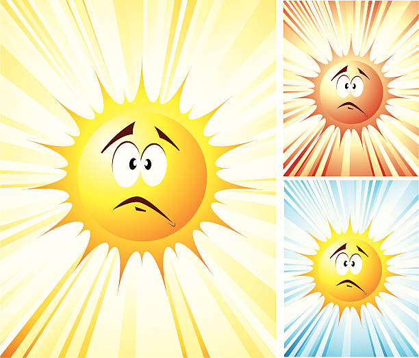 Sad Starburst Sun vector art illustration