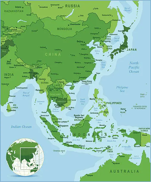 Vector illustration of Green Map of East Asia
