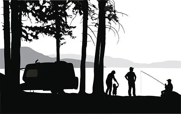 Vector illustration of Camping' Lake Vector Silhouette