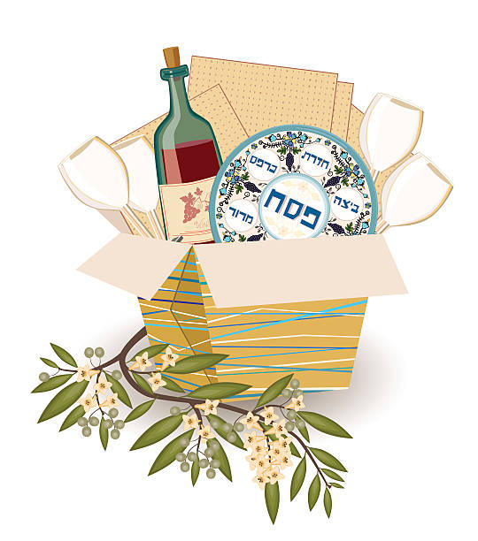 pesach symbole mit olive branch - passover judaism seder olive stock-grafiken, -clipart, -cartoons und -symbole